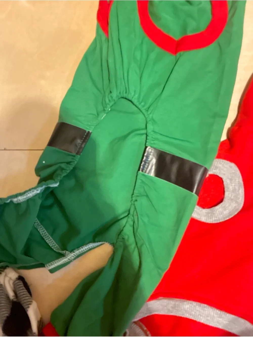 Green elf dog One-Piece Bodysuit with Festive Red Trim qty 3 size medium